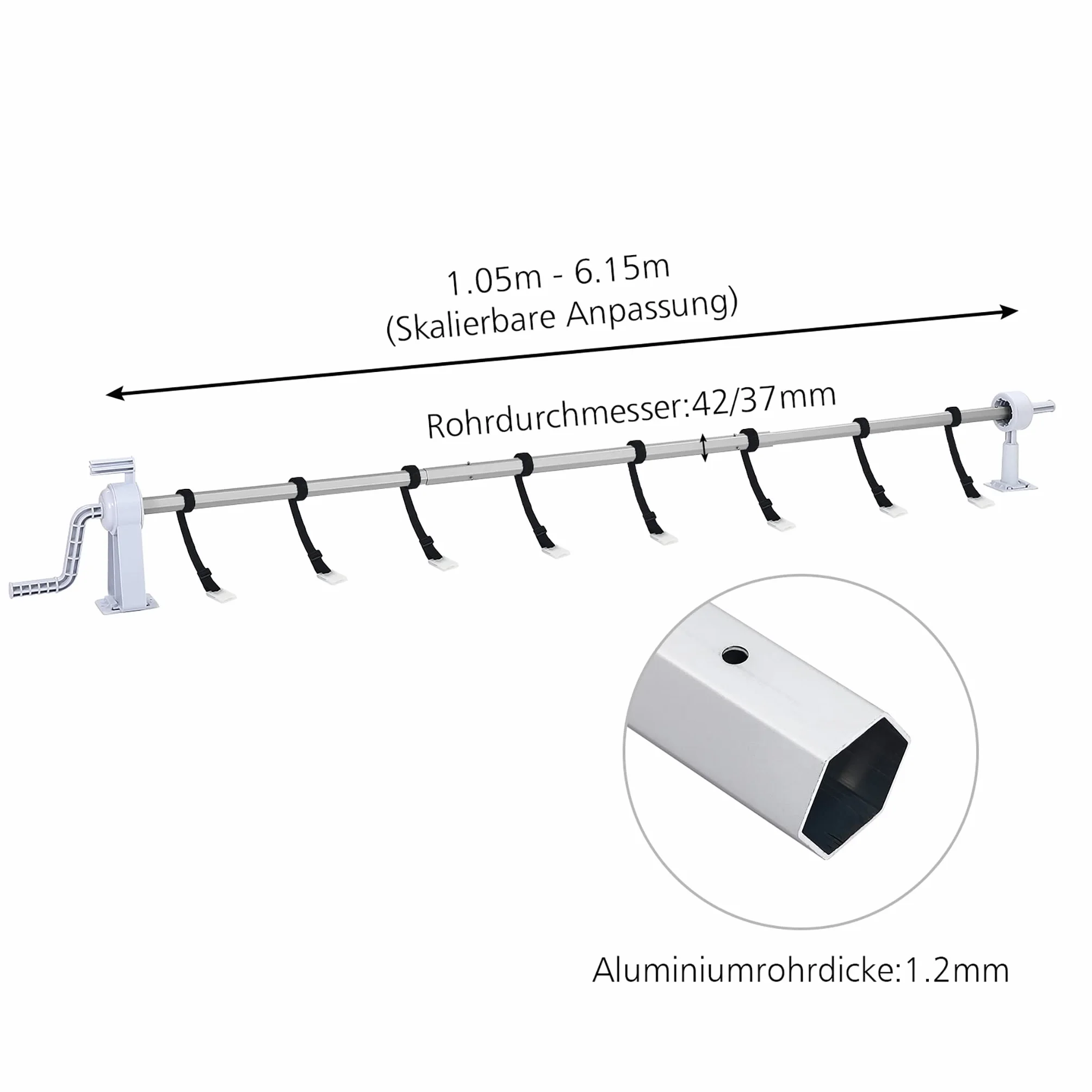 ACXIN Enrollador de piscina ajustable 1,05–6,15 m, enrollador de lona solar con manivela manual, telescópico de aluminio