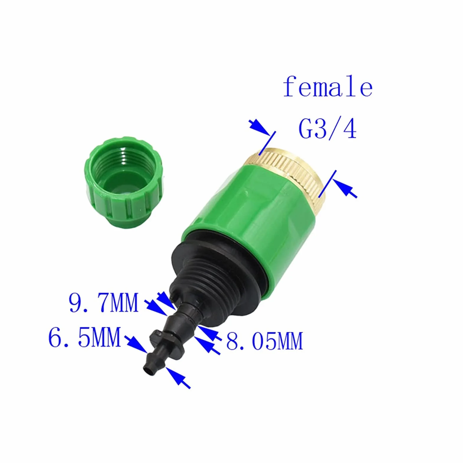 Adaptador de manguera de jardín Riego de latón hilo hembra de 3/4 a 1/4"Manguera de jardín Acoplamiento rápido 3/4 a 8/11 Irrigación de goteo 1/4" Adaptador de manguera 10pcs (Color : Green)