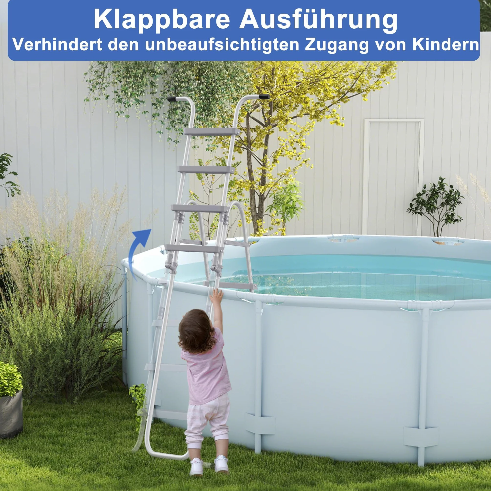 Escalera de piscina metálica 4 peldaños 130 cm 150 kg gris