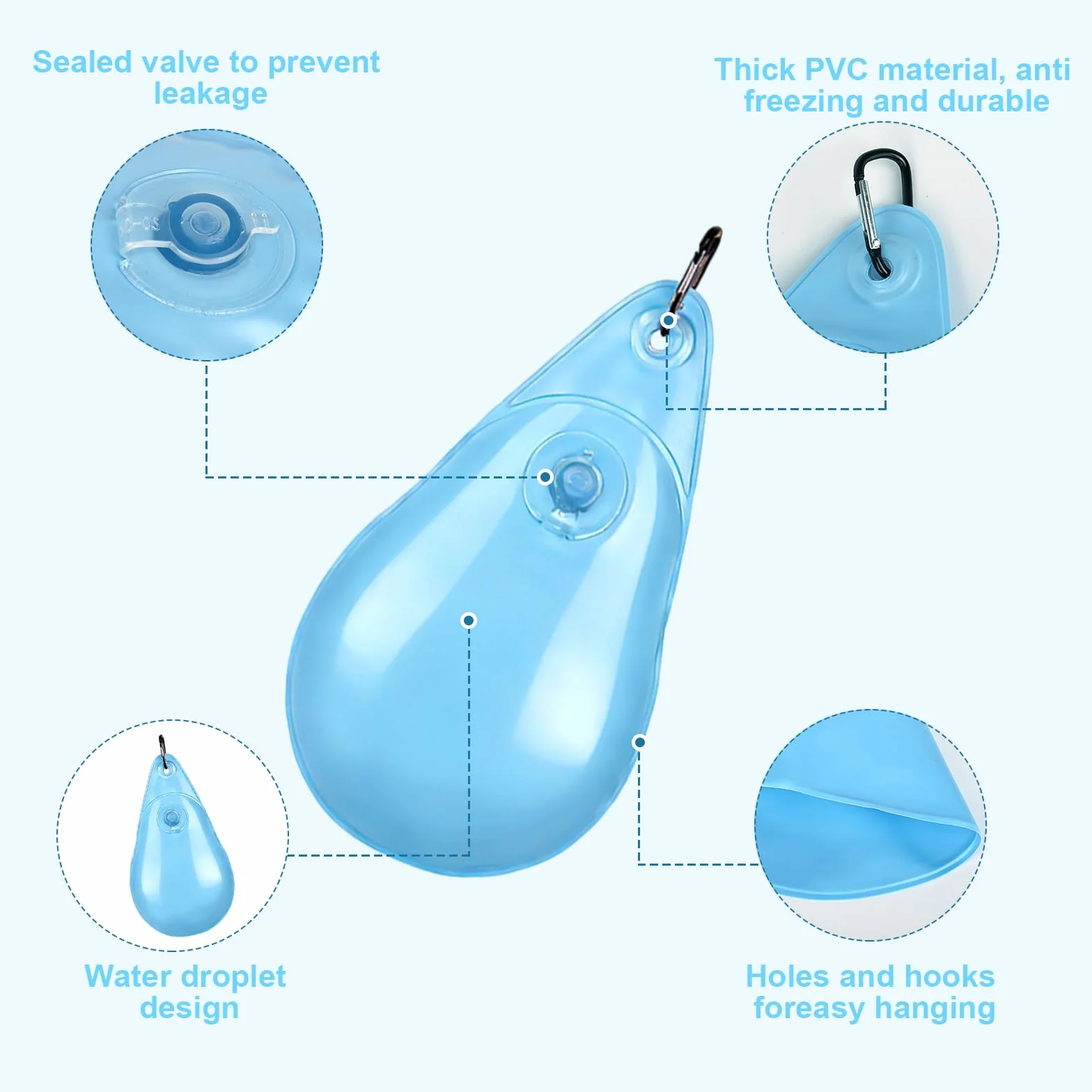 Bolsas de agua para piscina con forma de gota, bolsa de peso colgante con válvula antifugas