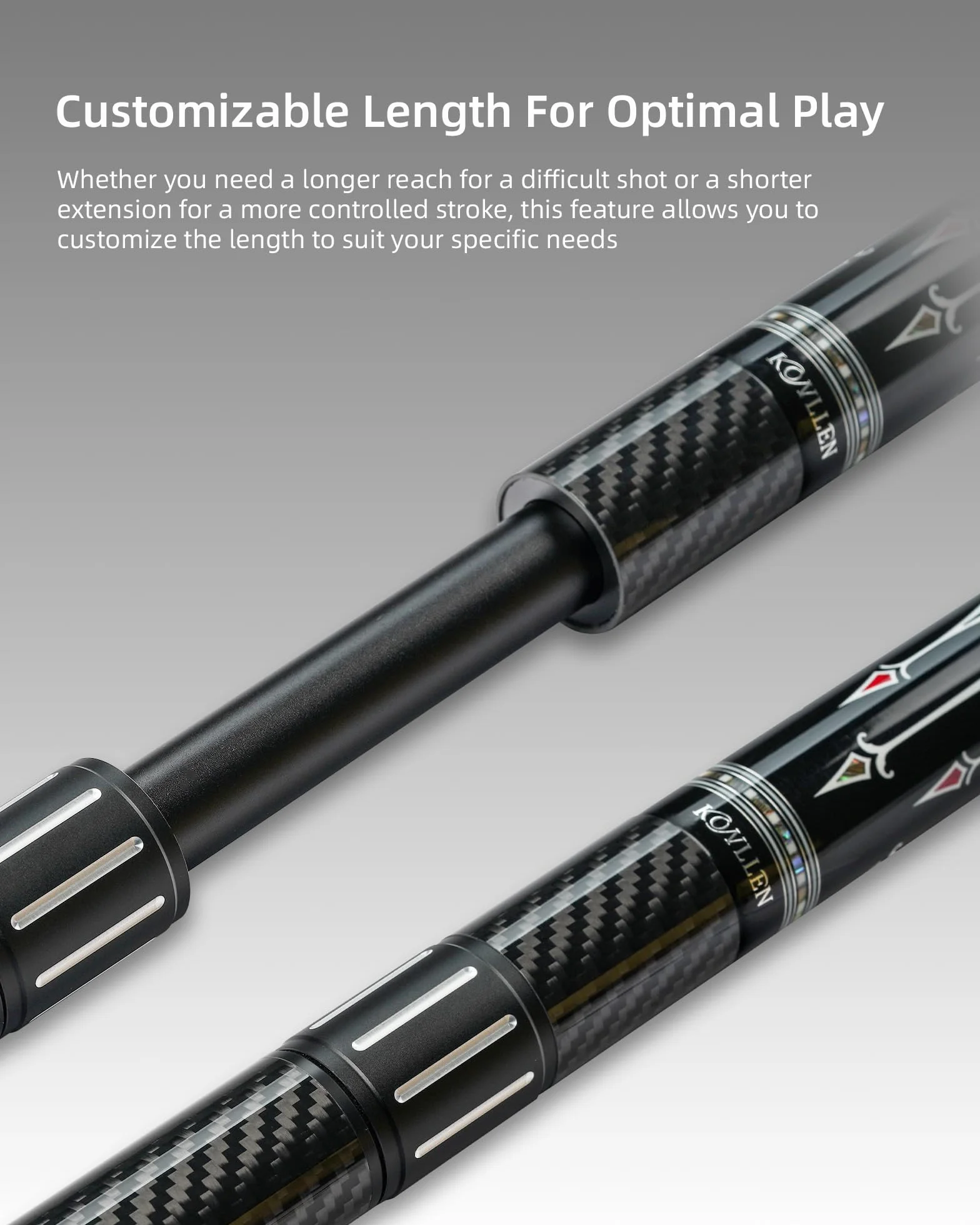 KONLLEN Pool Cue Extension Carbon Fiber Billiards Cue Extension with 3 Bumpers