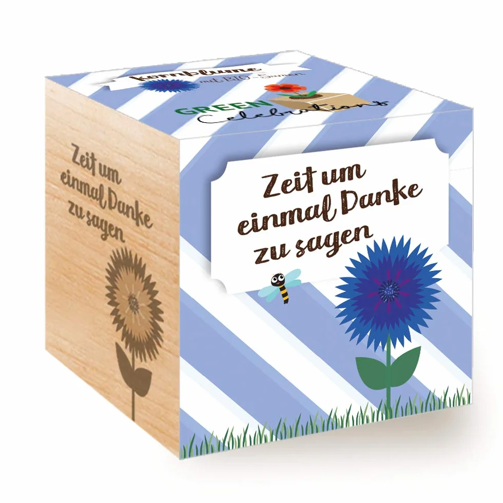 Feel Green Celebrations Ecocube Semillas ecológicas Cubo de Madera Grabado láser Zeit Um Einmal Danke zu Sagen Set de Cultivo Fabricado en Austria