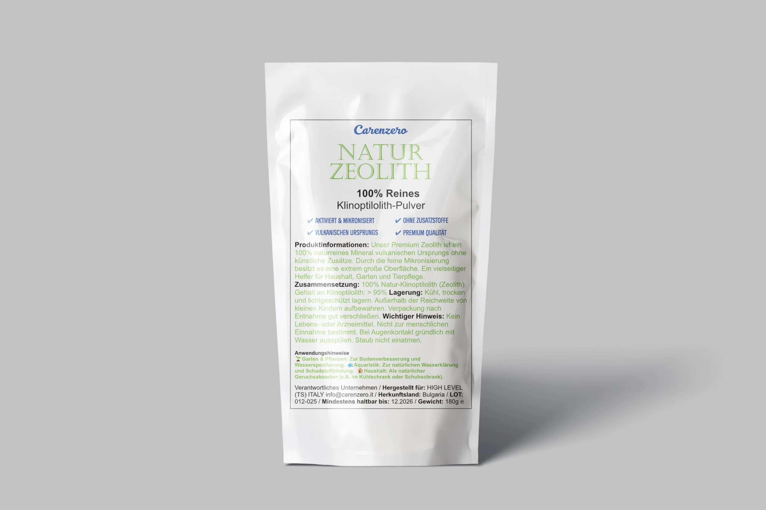 Zeolita clinoptilolita en polvo 95% micronizado activado 180 g tierra volcánica fina molida sin aditivos