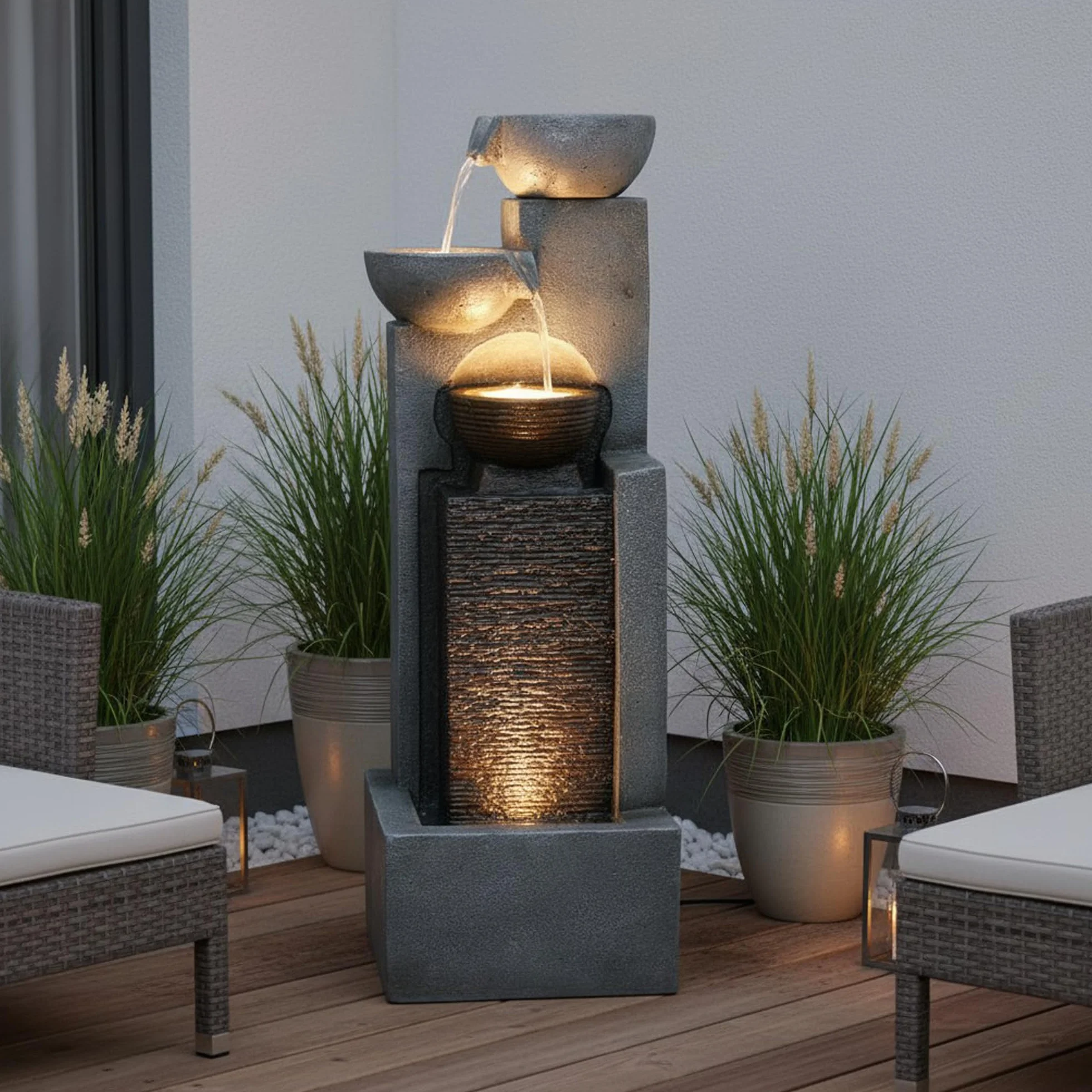 Fuente de Hierro Forjado de la Marca Gran Fuente, Iluminación LED y Cascada de Agua, Decoración de Jardín