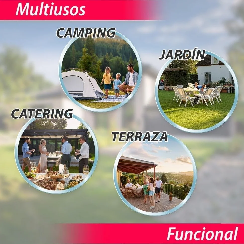 LOLAhome Conjunto Mesa 180 cm y 6 Sillas Plegable, de Acero Anticorrosión y HDPE | Resistente, fácil Transporte, fácil Montaje | Ideal Acampadas, Picnic, Catering, Jardín, Terraza