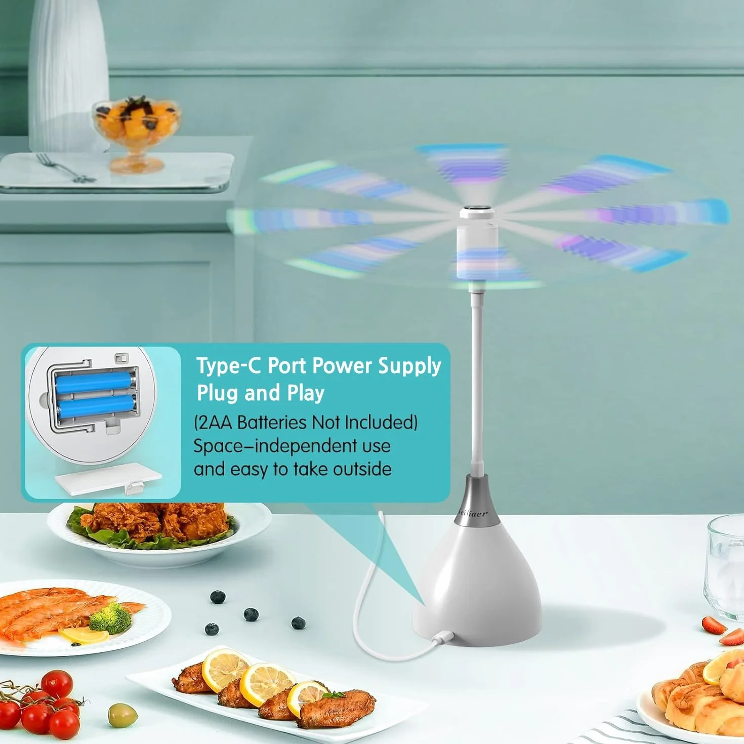 Repelente de Moscas Ventilador Anti Moscas Exterior Portátil para Picnics y Barbacoas