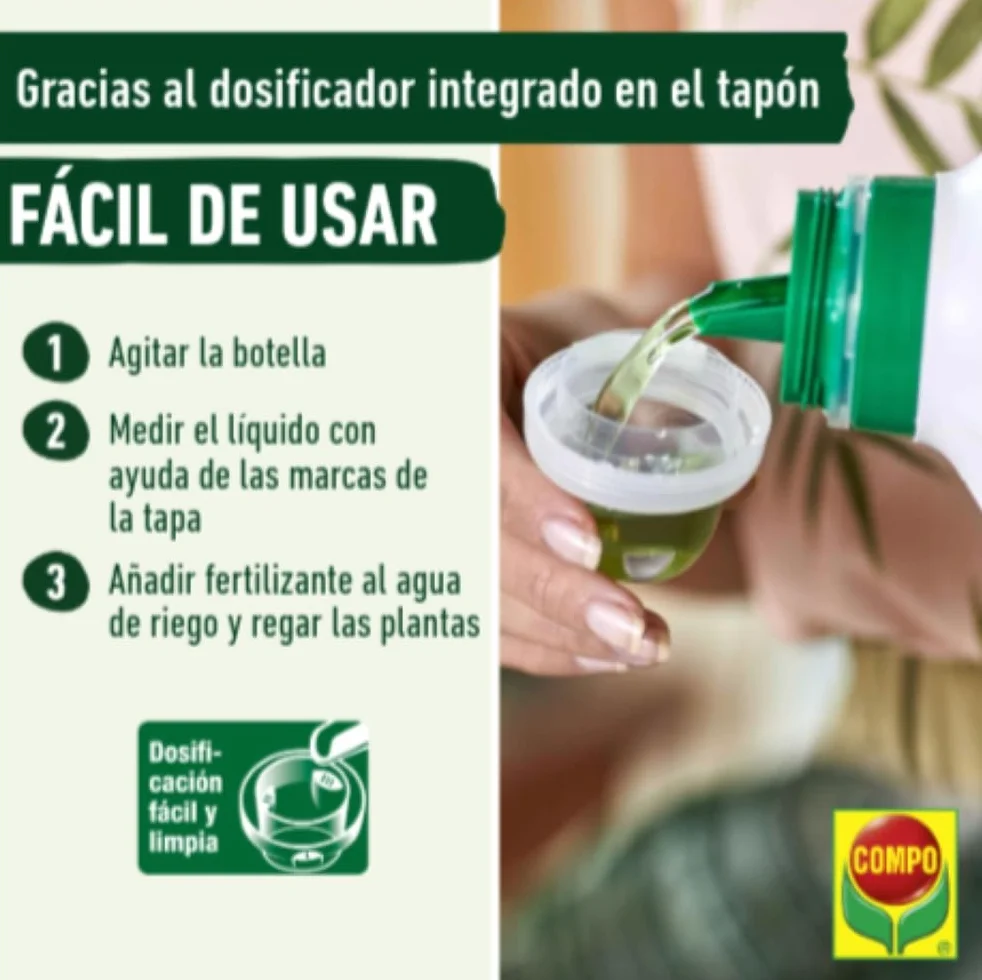COMPO Fertilizante líquido para plantas verdes con potasio y hierro, 1,3 L