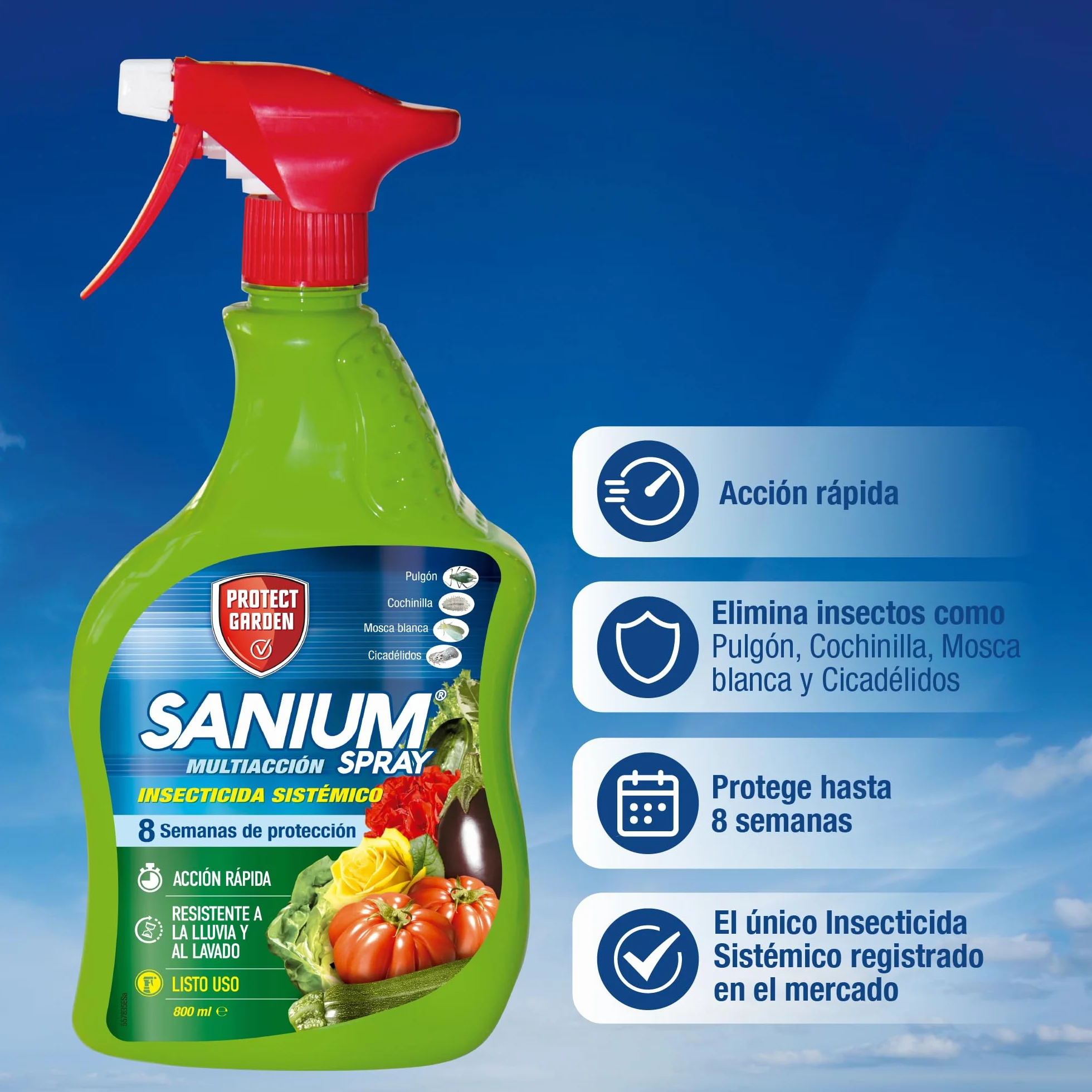 Spray Insecticida Sistémico 800 ml Protección contra Pulgones Cochinilla Mosca Blanca Cicadélidos Resistente Lluvia