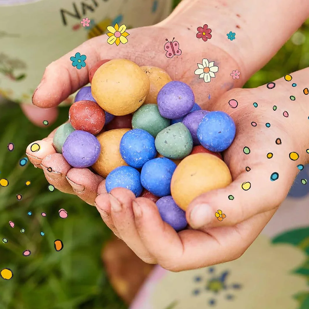 Canicas de flores de colores Mi aventura en la naturaleza enrolladas a mano ecológicas duraderas 2 años regalo niños