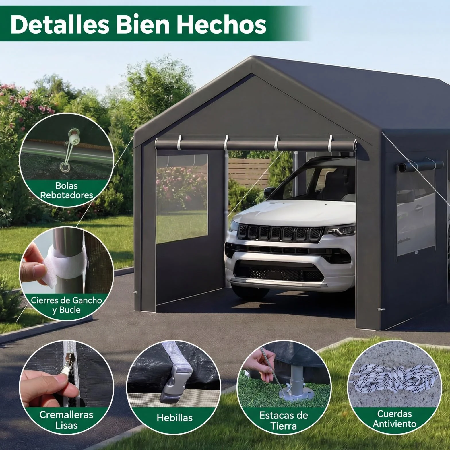 COSTWAY Garaje Exterior para Coche 586x305x280 cm Lona PE Resistente al Agua