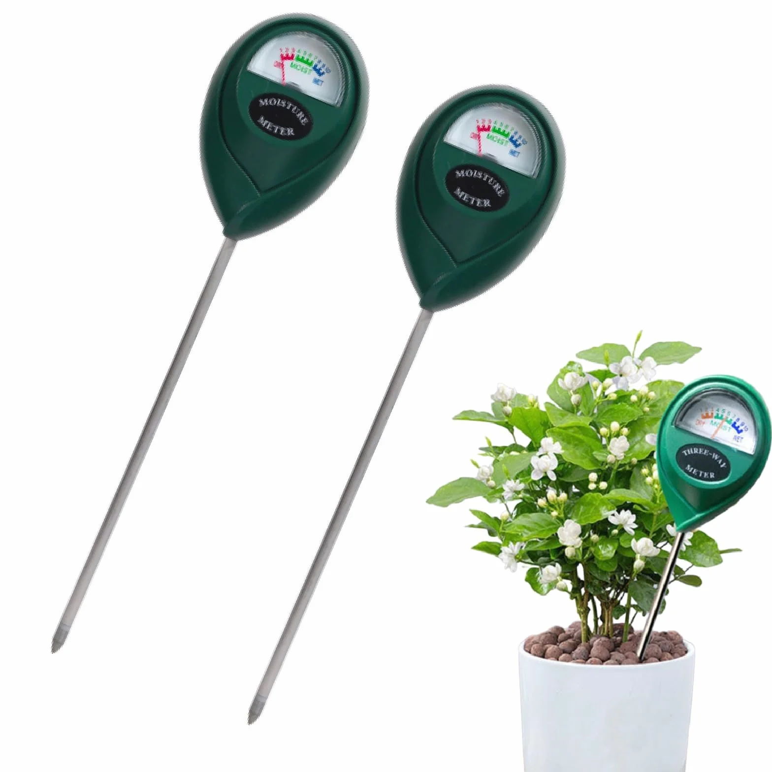 Medidor de Humedad de Suelo, 2 Piezas Sonda Larga, Sensor de Agua, no Necesitan Baterías, Jardín