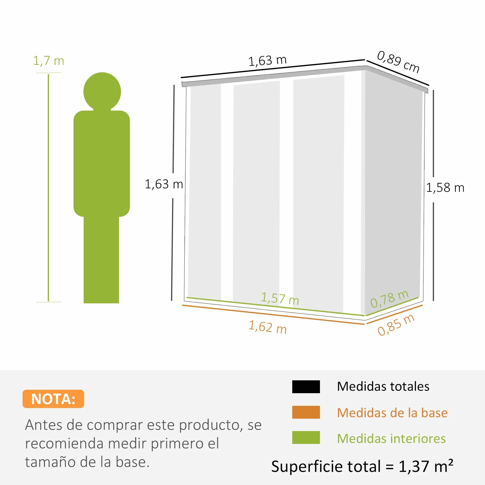 Outsunny Caseta de Jardín Exterior 1,37 m² 163x89x163 cm Cobertizo Metálico con Techo Inclinado Gris Oscuro
