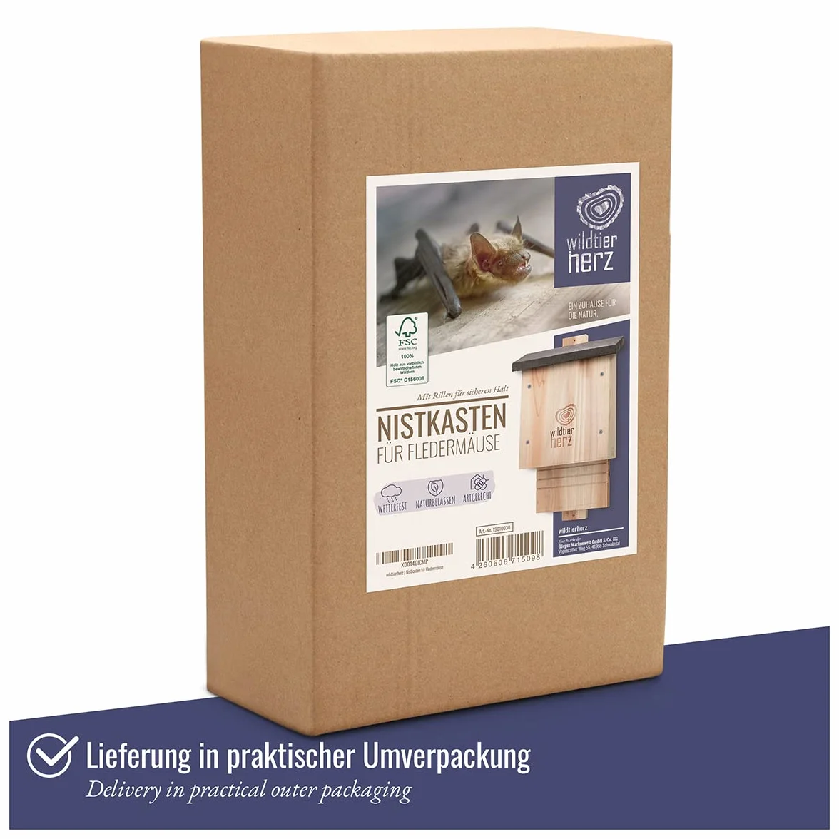 wildtier herz I Gran Caja para murciélagos de Madera Maciza I Casa para murciélagos Resistente a la Intemperie como cuartel de Verano e Invierno I Caja Nido para murciélagos, Caja para murciélagos