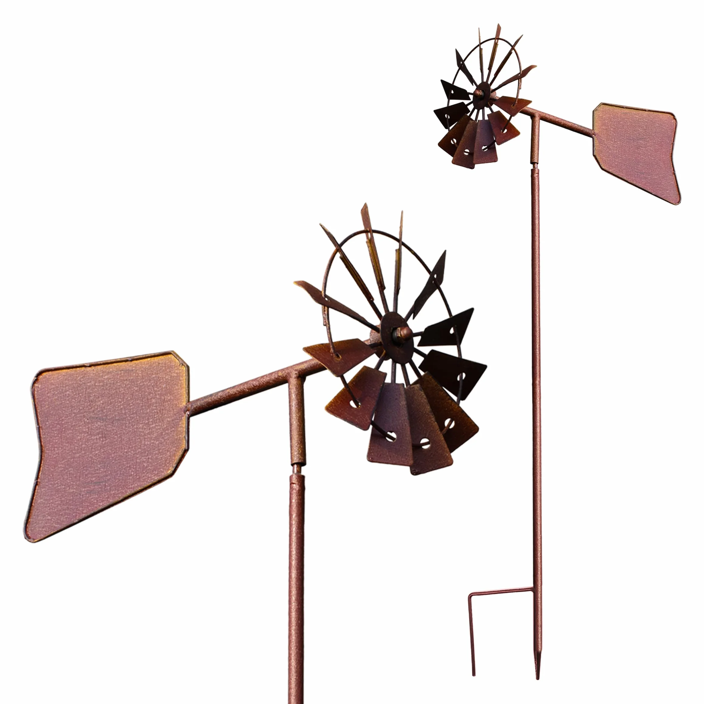 Molino de viento de metal oxidado con veleta 120x17 cm decoración jardín resistente intemperie