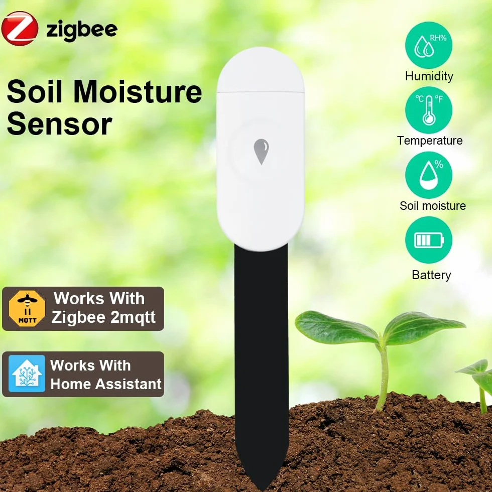 Haozee Sensor inteligente de humedad del suelo Zigbee, higrómetro/termómetro para jardín