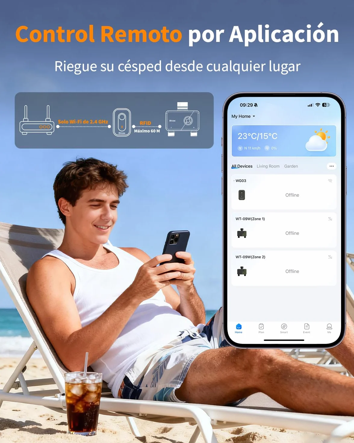 Diivoo Programador Riego WiFi 2 Zonas Entrada Salida Latón Temporizador App Alexa Automático Jardín