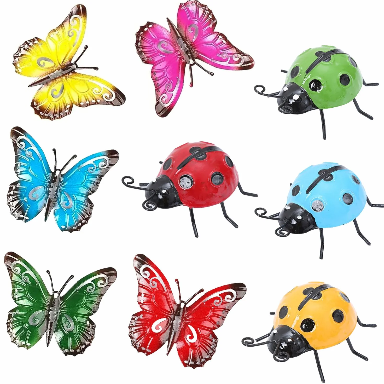 Juego de 9 piezas de decoración de mariposas y escarabajos, realista, de plástico, resistente a la intemperie, para jardín, terrario y apartamento, decoración de insectos con alambre