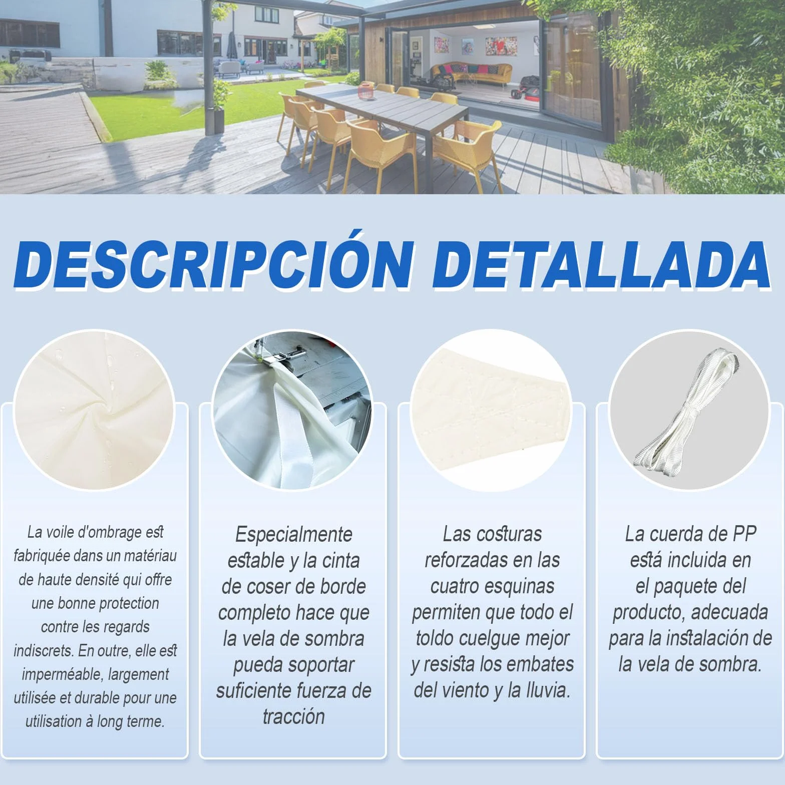 Sunnylaxx Toldo Vela de Sombra Impermeable 3x4m Rectangular Crema Protección Rayos UV Exterior