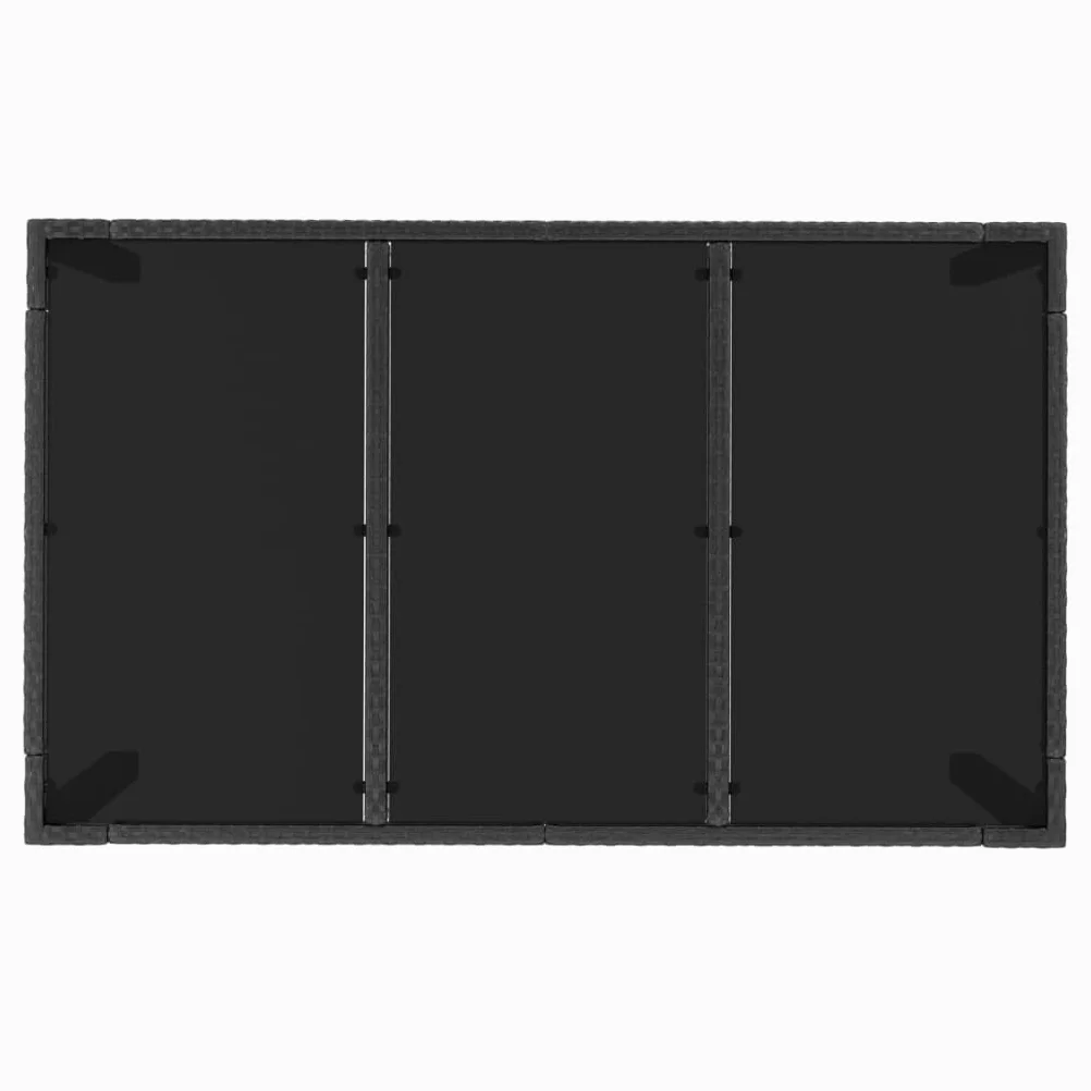 Mesa de jardín de ratán de polirratán, color negro, 150 x 90 x 75 cm, con placa de cristal duro, marco de acero pulverizado, diseño impermeable para terraza y jardín, fácil montaje