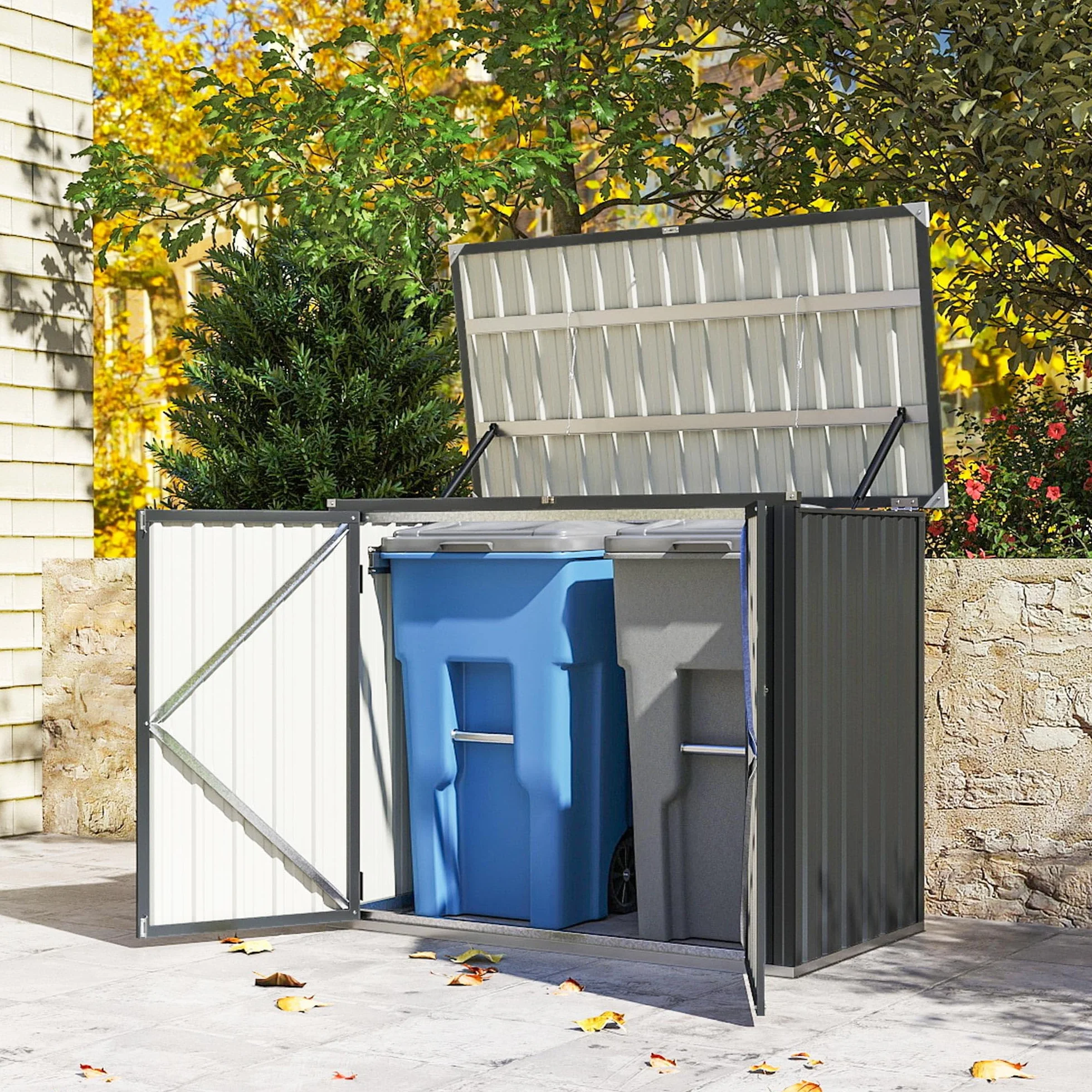 Outsunny Cobertizo para Contenedor de Basura Doble, Caseta para Cubo de 240L, Acero Galvanizado, 150x80x117 cm, Gris Oscuro