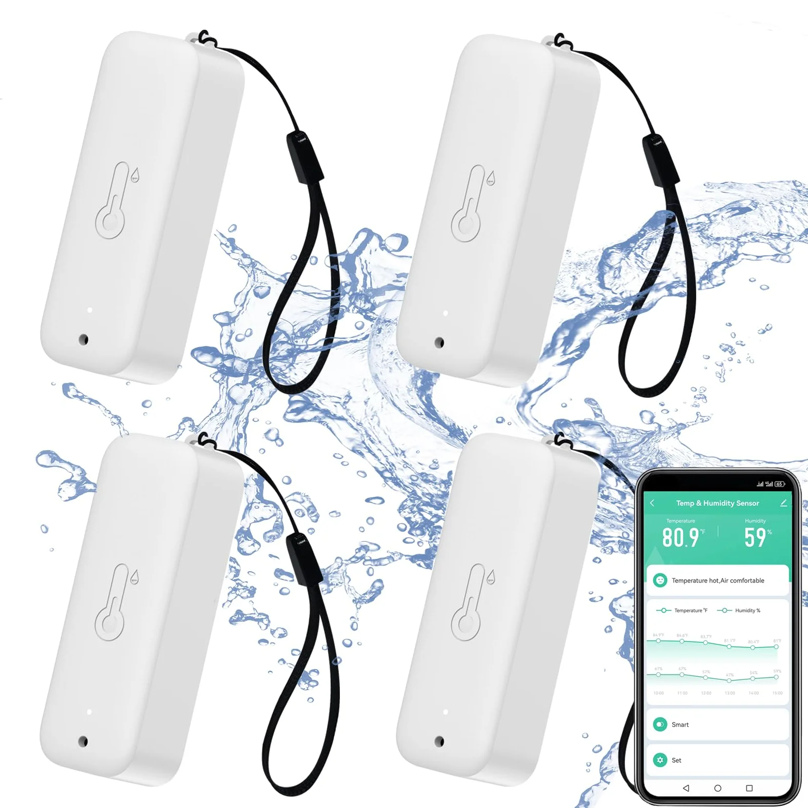 Termómetro higrómetro inteligente: medidor de humedad y temperatura impermeable con notificación de alarma por aplicación, sensor WiFi automagnético para interiores y exteriores, compatible con Alexa