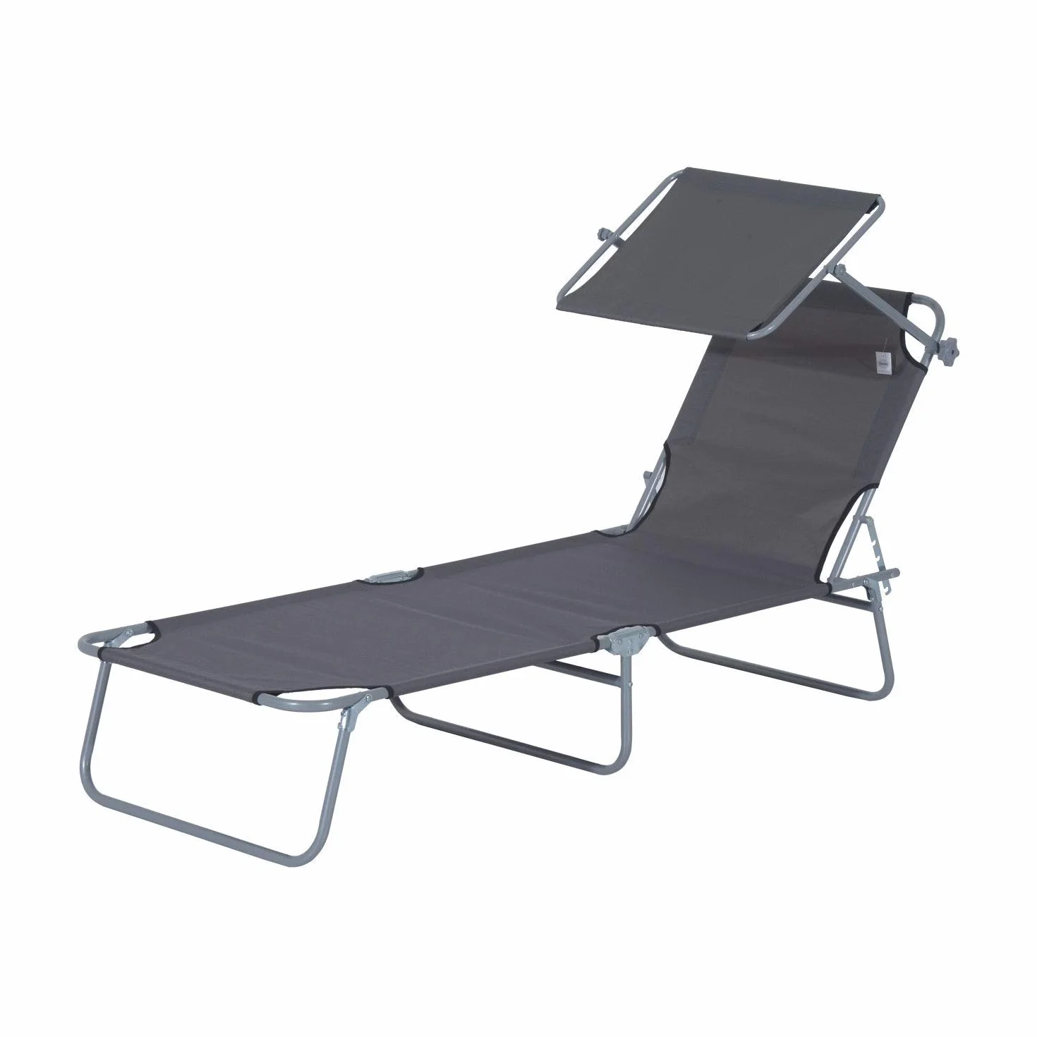 Outsunny Tumbona Plegable Jardín Exterior Reclinable con Toldo Desmontable Respaldo Ajustable 4 Niveles 187x58x36 cm Gris