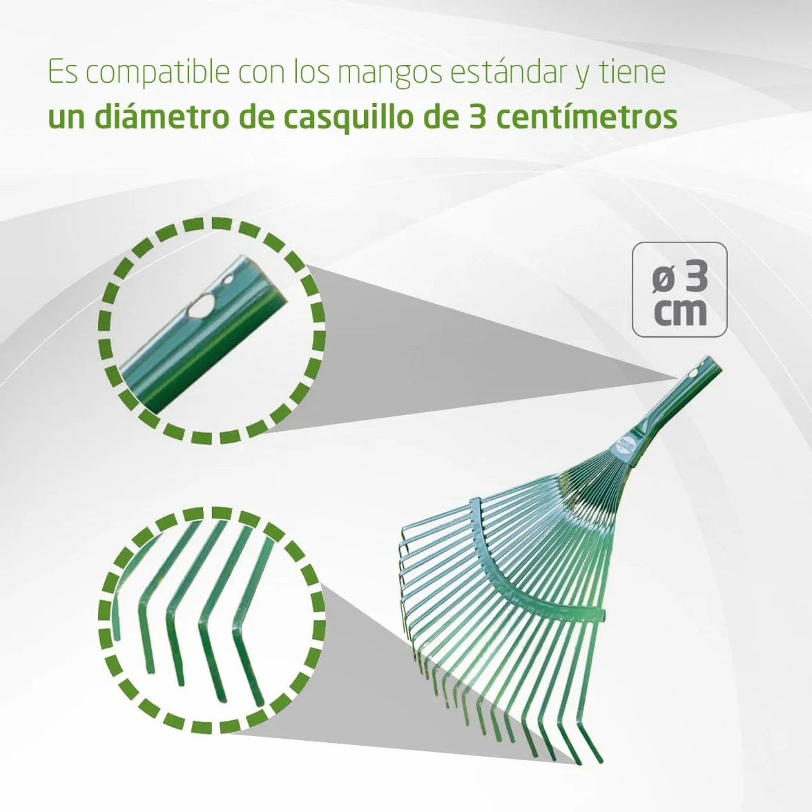 Amig Escoba de Jardín Acero Rastrillo 22 Púas Planas Metálicas 400 mm