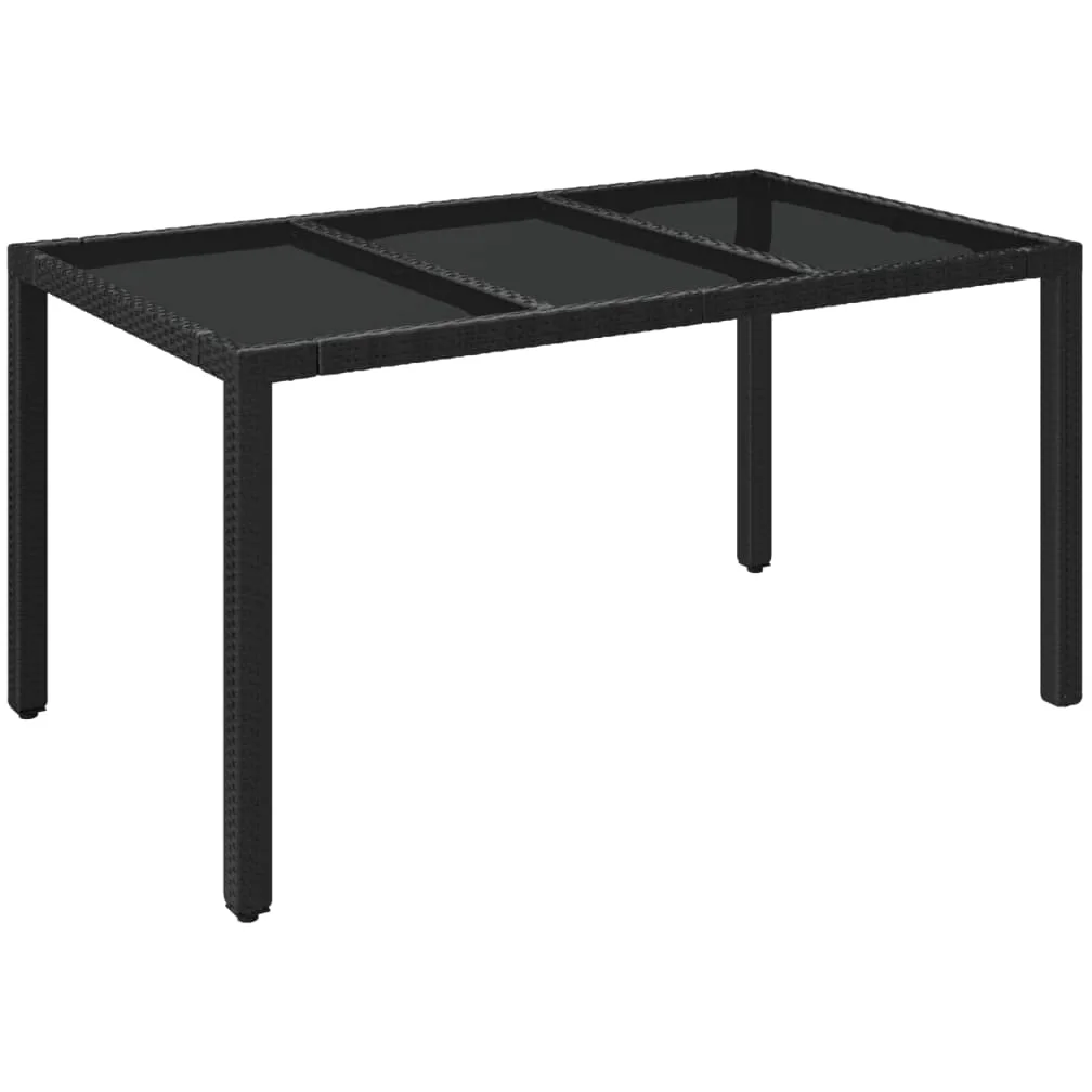 Mesa de jardín de ratán de polirratán, color negro, 150 x 90 x 75 cm, con placa de cristal duro, marco de acero pulverizado, diseño impermeable para terraza y jardín, fácil montaje