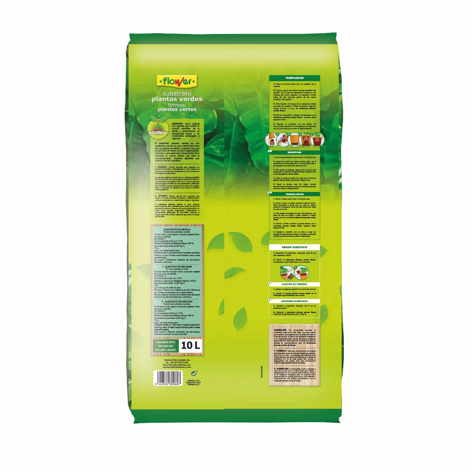 Sustrato Plantas Verdes 10 L con Perlita, Magnesio y Compost Vegetal para Interior y Exterior