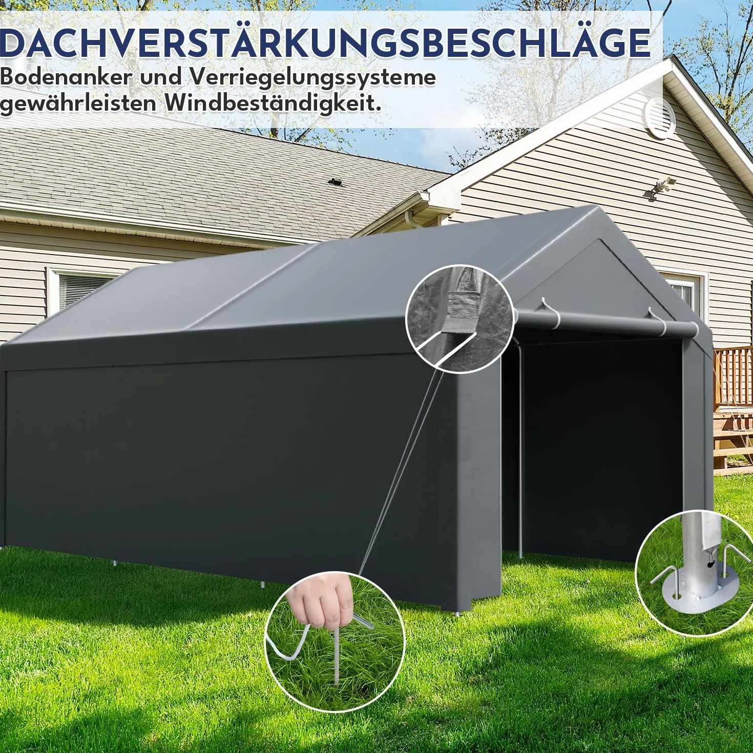 Carport 3x6 m Lona PE Resistente Intemperie UV Cobertizo Coche SUV Camión