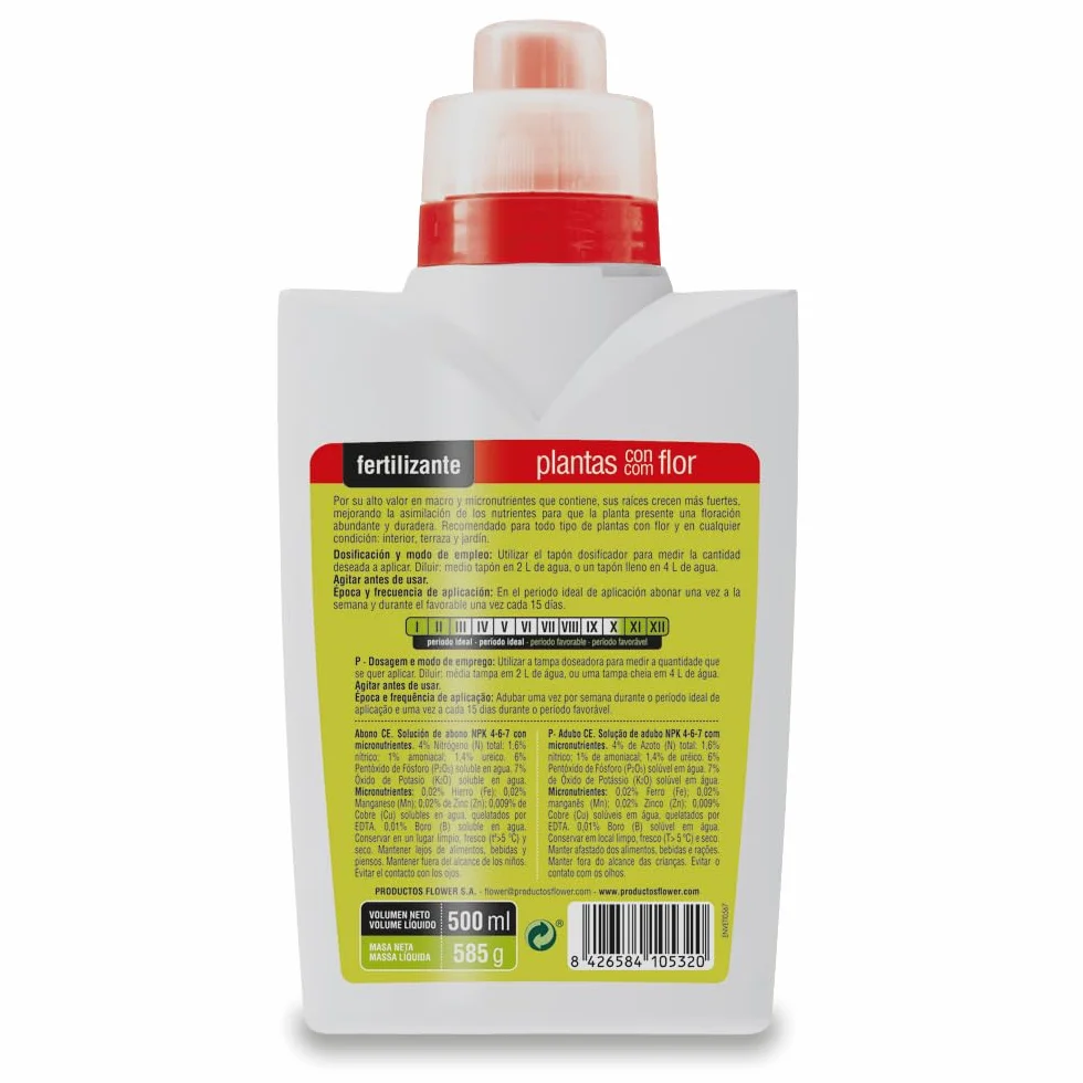 Fertilizante Líquido para Plantas con Flor 500ml NPK 4-4-6 Abono CE