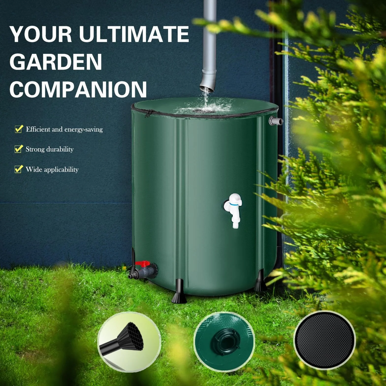 LOVIVER Contenedor de Barril Plegable 50L Colector de Agua Tanque Agua Jardín