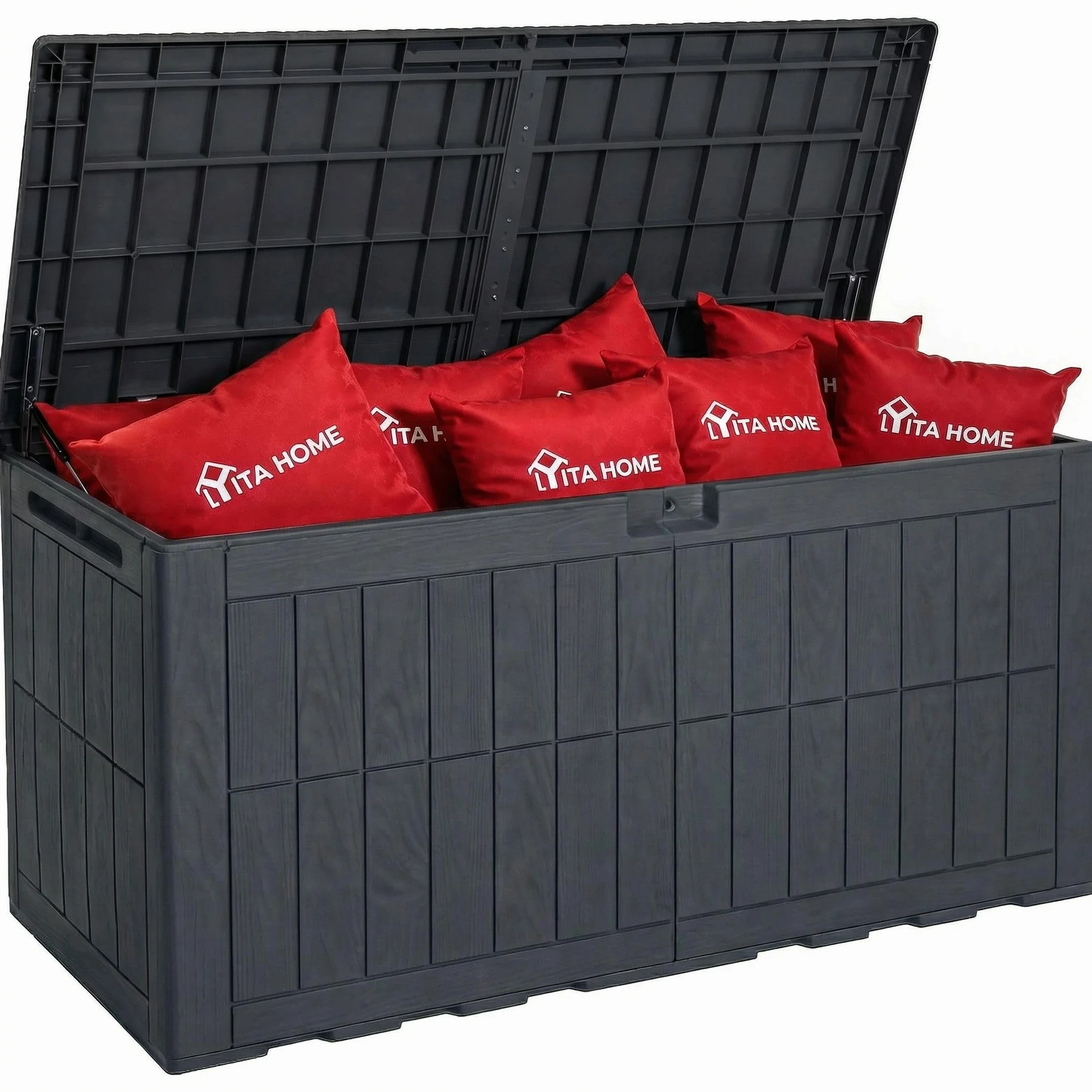 YITAHOME Caja de almacenamiento exterior 120 galones impermeable con cerradura banco mesa