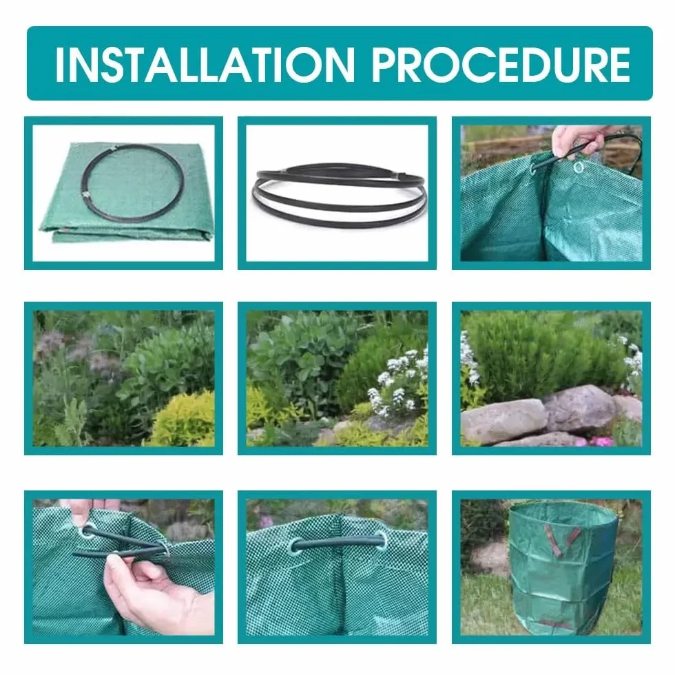 Bolsa de basura grande de 80 x 80 cm con tapa, contenedor duradero para desechos de patio, hojas, malas hierbas y hierba, cubo de almacenamiento de basura de jardín resistente para una fácil recogida