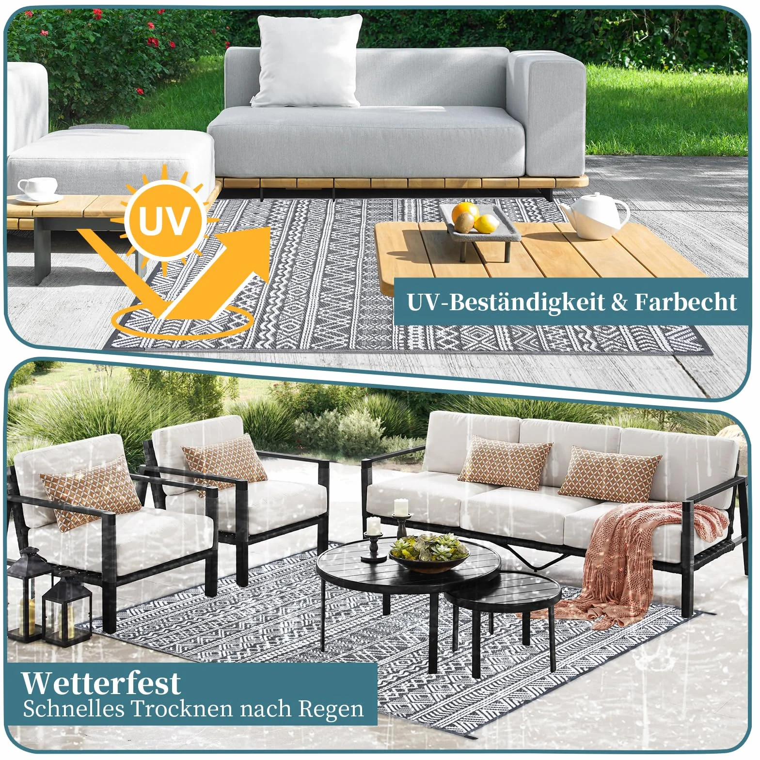 Alfombra exterior Alishomtll 180 x 275 cm PP impermeable resistente UV reversible