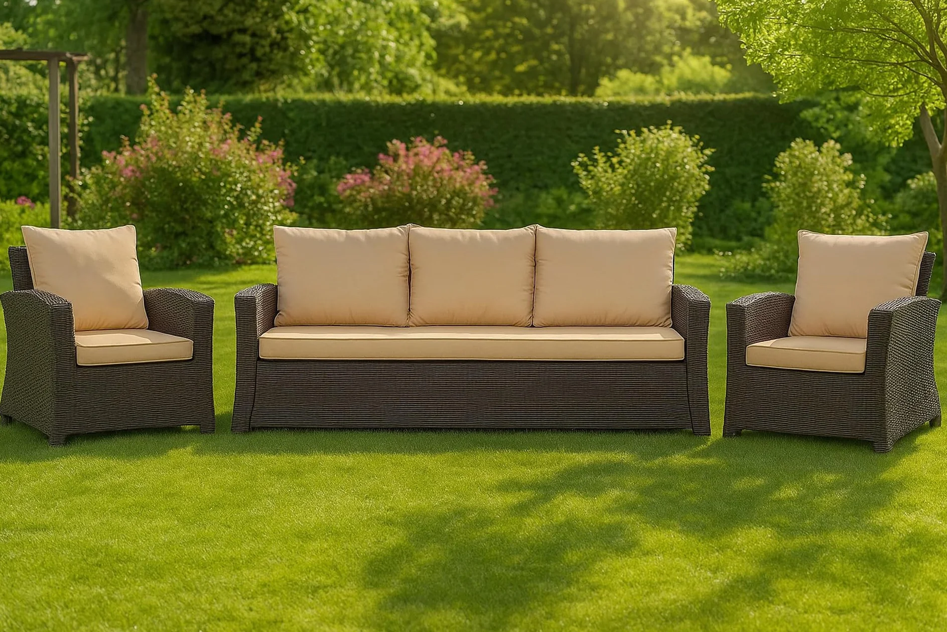Cojín para banco de jardín de polirratán 110x60x50cm Beige