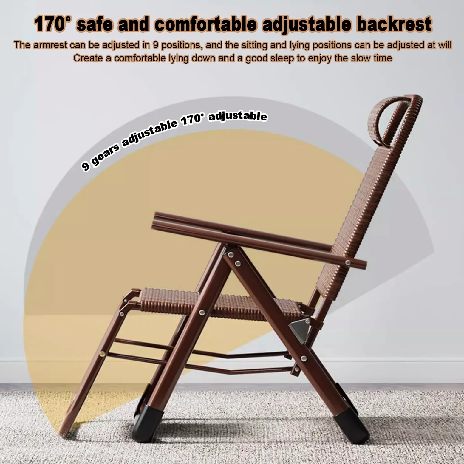 Ratán Portátil Tumbonas Con Reposabrazos, Silla Gravedad Cero Tumbona De Relax,tumbona Playa Plegable Ligera,tumbonas Jardin Exterior,respaldo Ajustable,respirable,ahorra Espacio. ( Color : Brown )