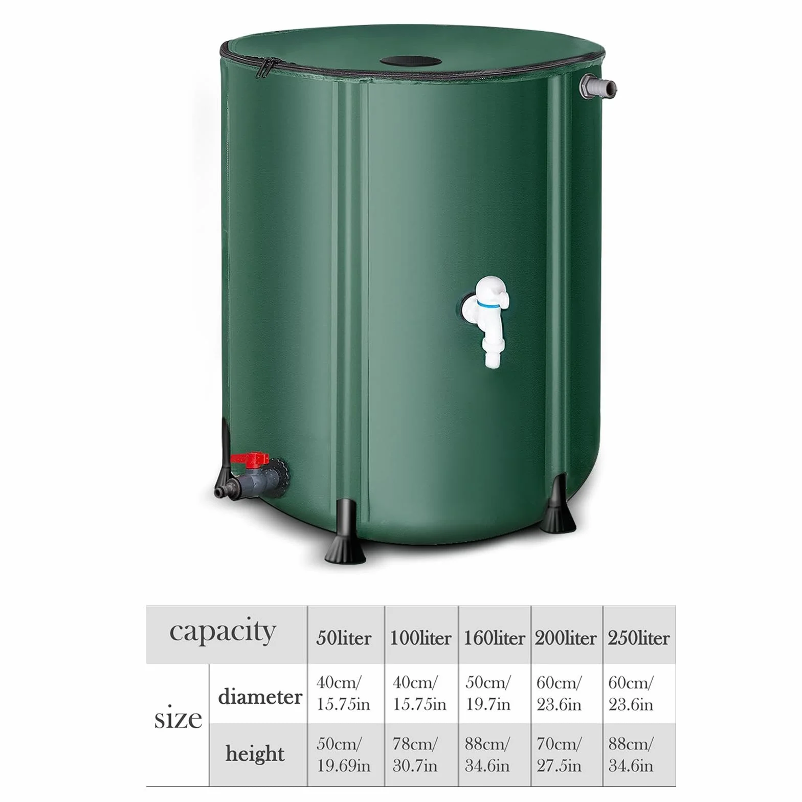 LOVIVER Contenedor de Barril Plegable 50L Colector de Agua Tanque Agua Jardín