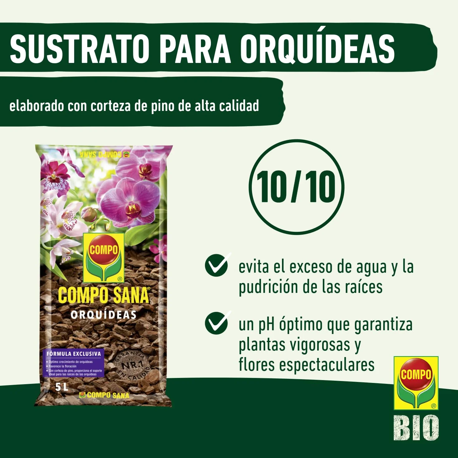 Compo Sana Substrato de orquídeas con abono 8 semanas, Corteza de Pino, 5 L