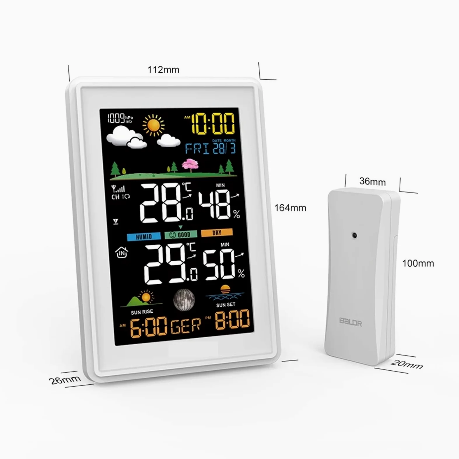 Estación meteorológica inalámbrica a Color, reloj despertador, Monitor Digital de temperatura y humedad, barómetro, pronóstico, tendencia, fase lunar, -40 ℃(P)