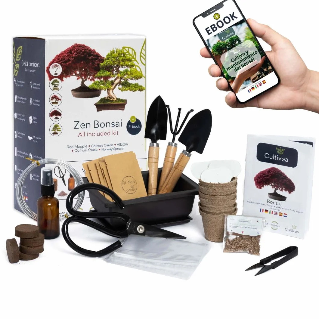 CULTIVEA Kit de Bonsái Premium - Jardinería y Decoración - Herramientas, Tijeras, Fertilizante