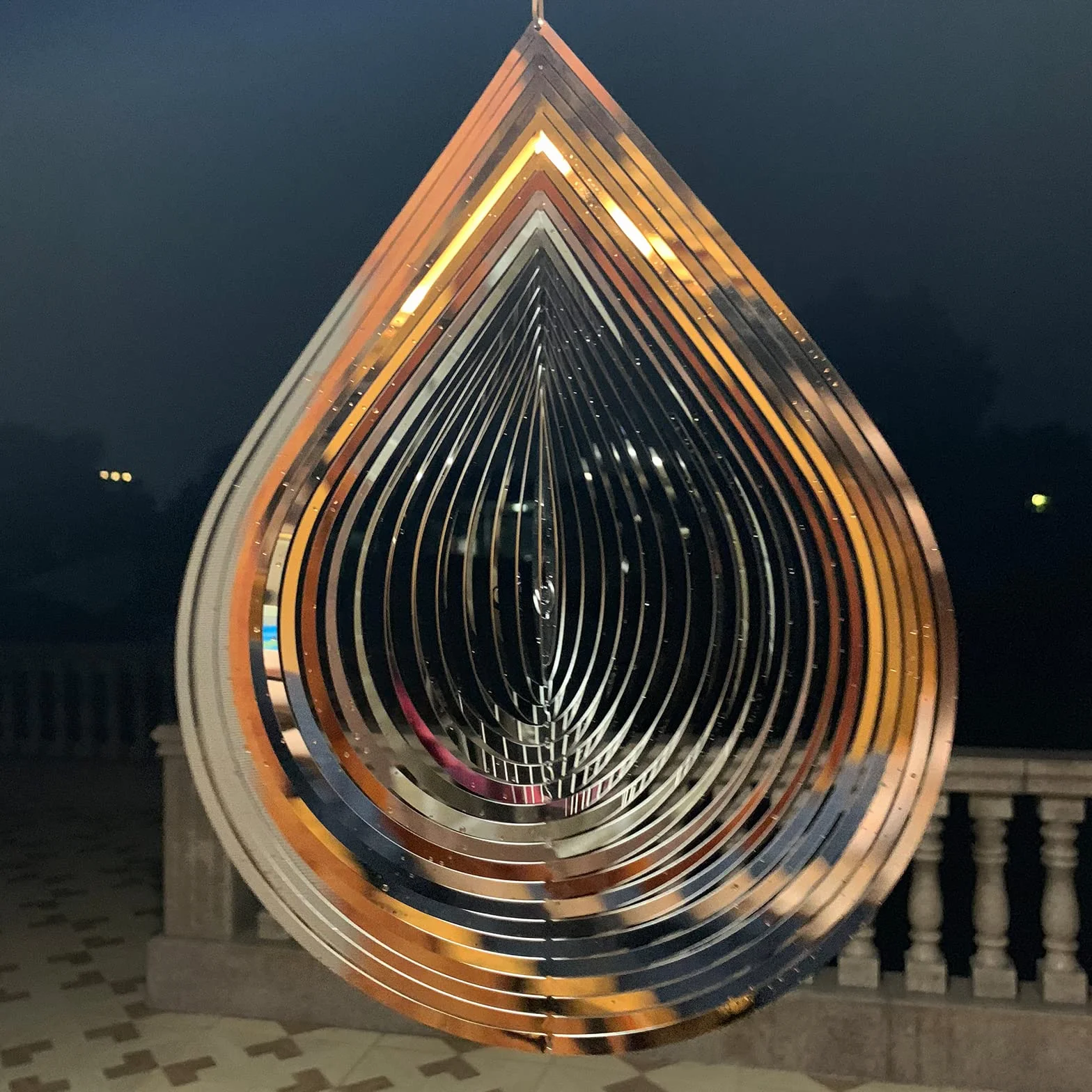 3D Stainless Steel Wind Spinner 12inch Water Droplets Sculptures for Indoor Outdoor Garden Decoration