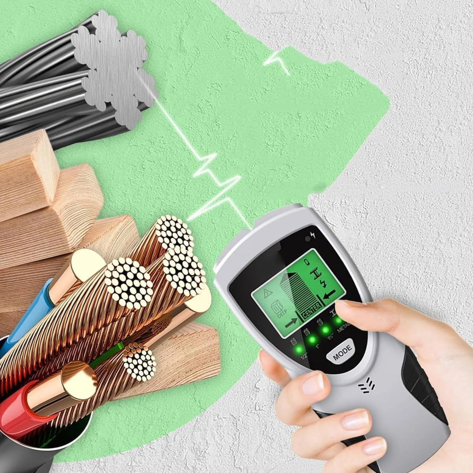 Escáner de pared, buscador de cables con pantalla LCD, 5 modos, detecta con precisión alambre de CA de madera, alarma de audio, para mejoras del hogar