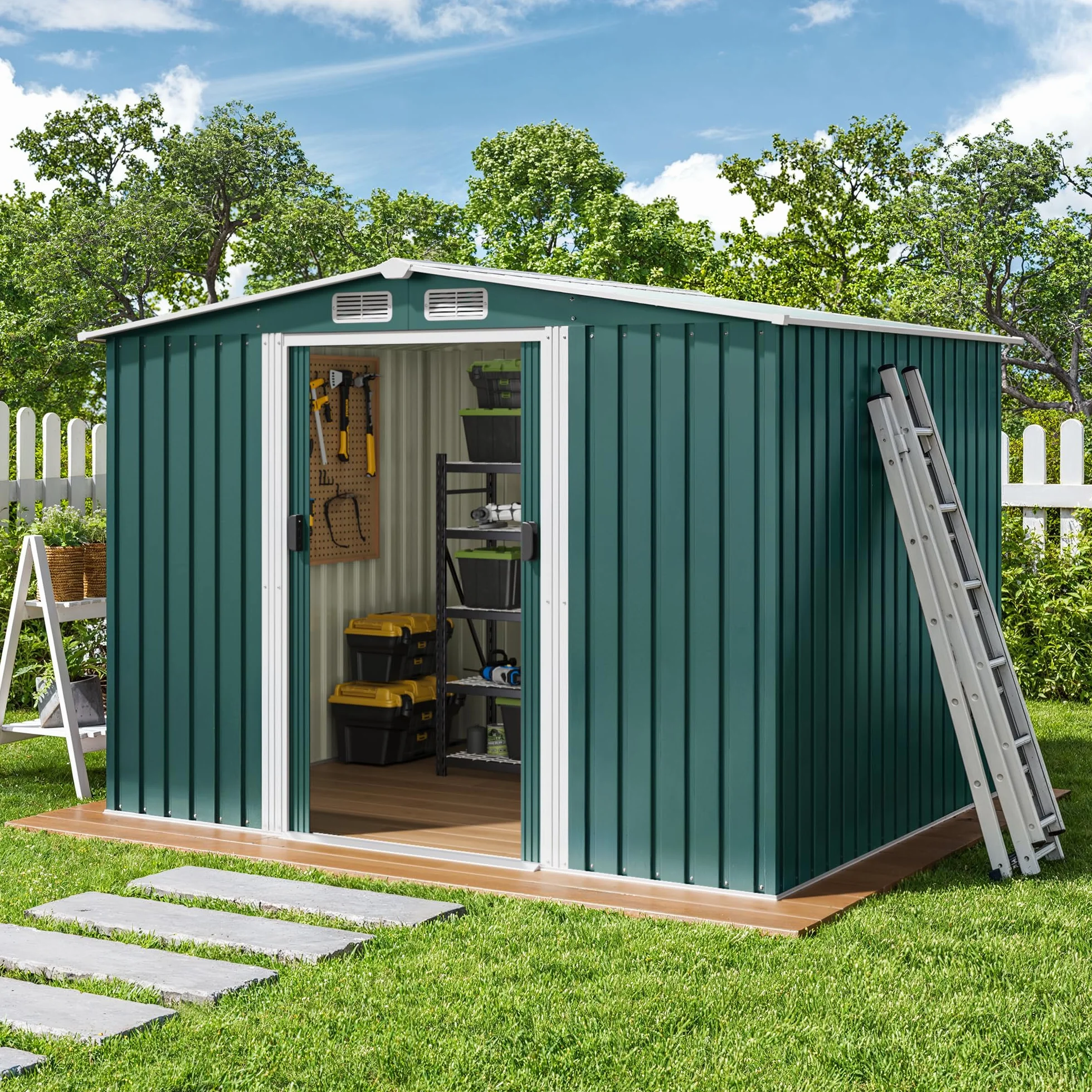 Xbro Caseta Jardín Exterior Metálico 247x193x179 cm con Ventilación Verde