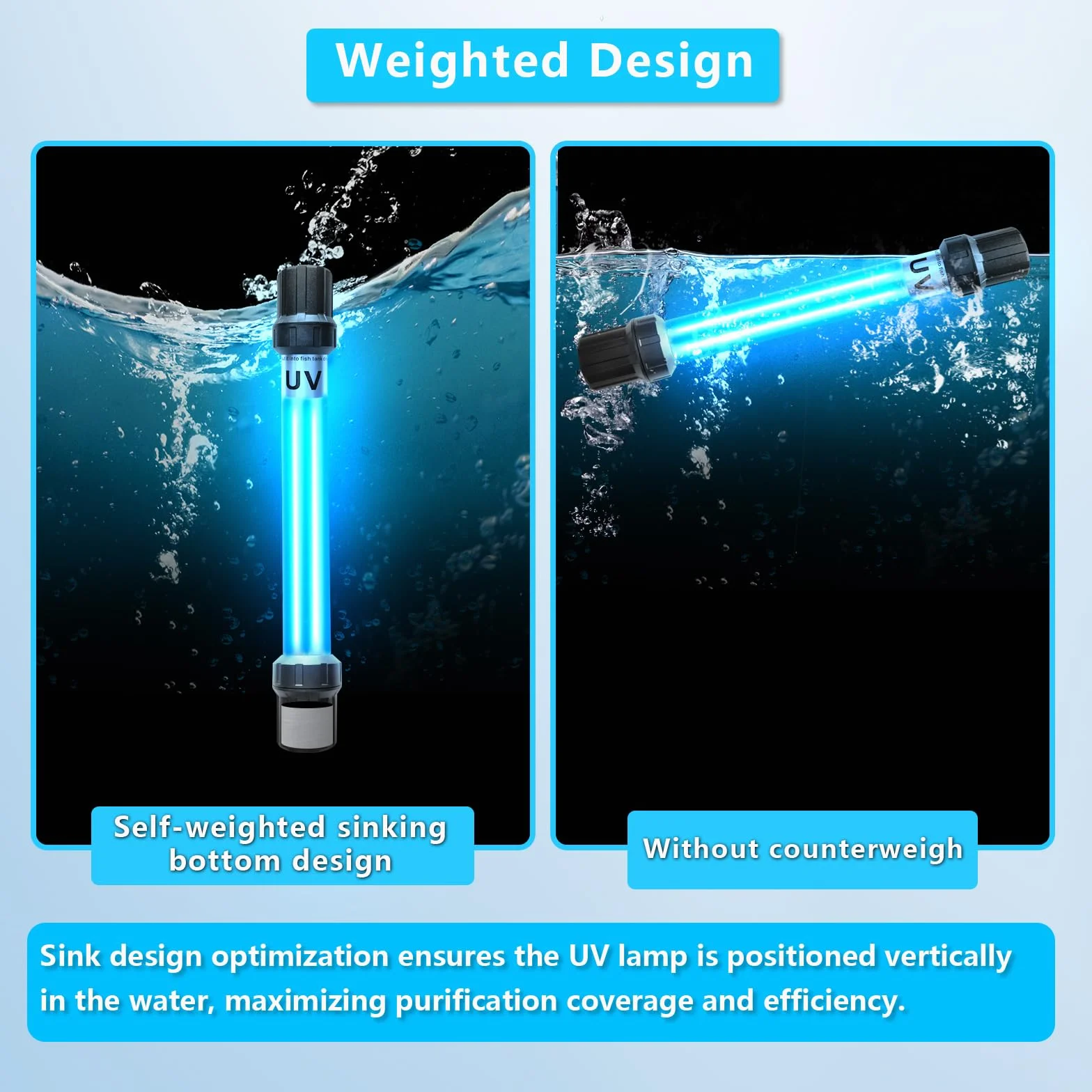 Coospider Luz UV Acuario 18W Clarificador Agua 100-1000 Galones Estanque Koi Piscina
