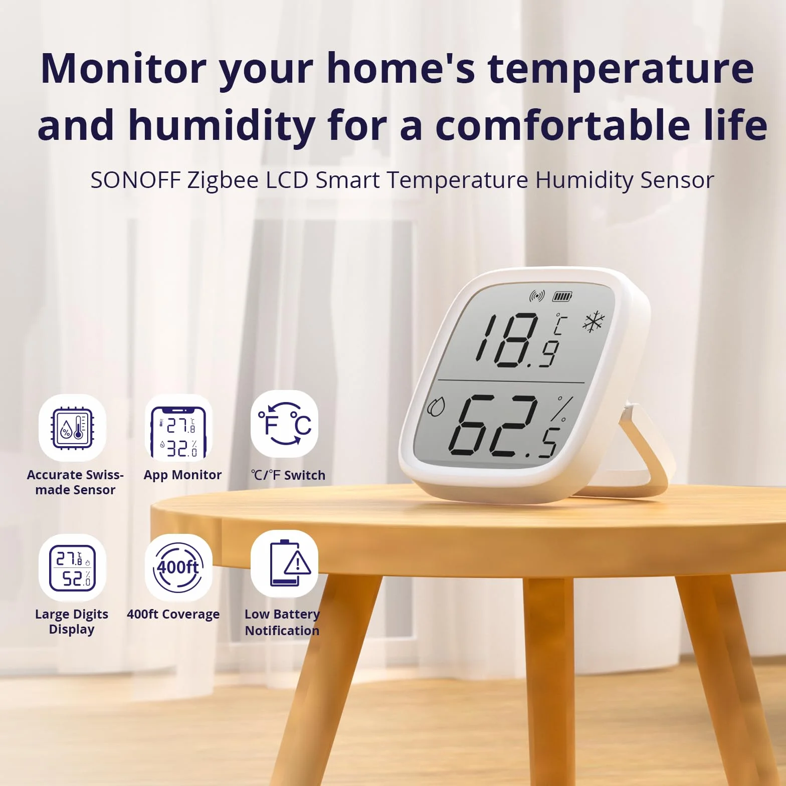 SONOFF SNZB-02D Zigbee LCD Sensor Inteligente de Temperatura y Humedad, Termómetro Higrómetro Digital para Interior, Compatible Alexa/Google Home (2PCS)