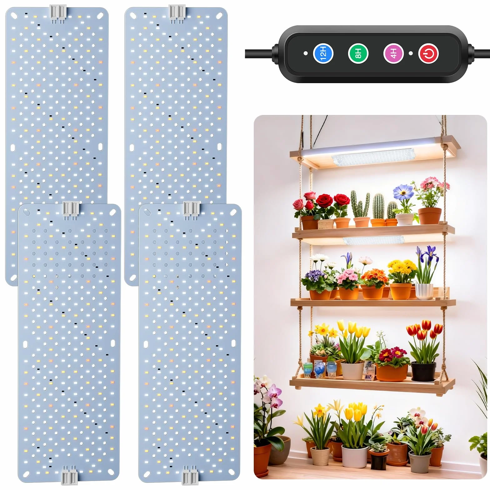 COKOLILA Lámparas LED de Crecimiento para Plantas Interior, 768 LEDs Espectro Completo con Temporizador 4/8/12/16/20h, Panel Cultivo
