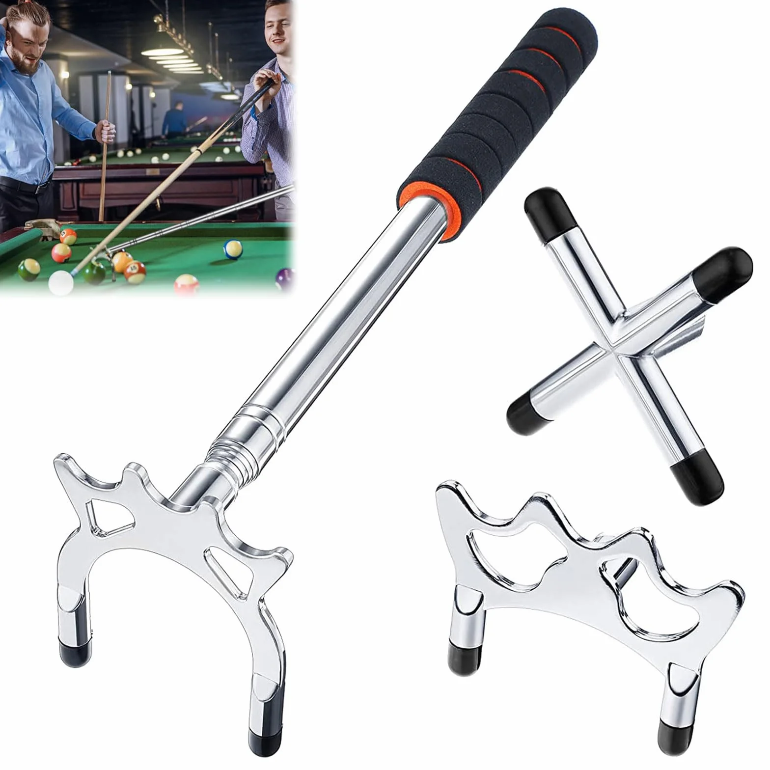 Puente de Billar Retráctil con 3 Cabezales Extraíbles para Snooker