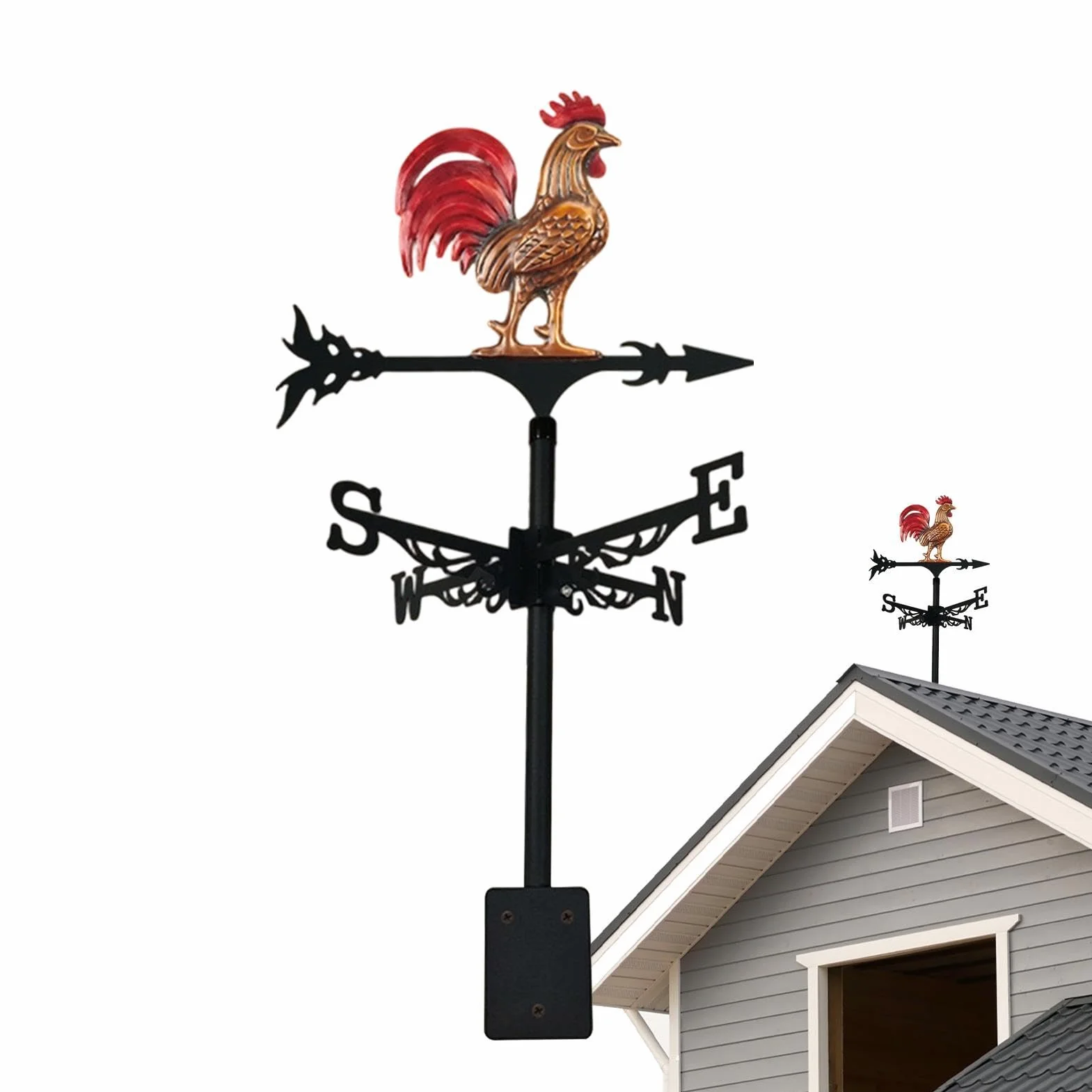 Veleta Gallo Decorativo de Hierro para Montaje en Techo al Aire Libre