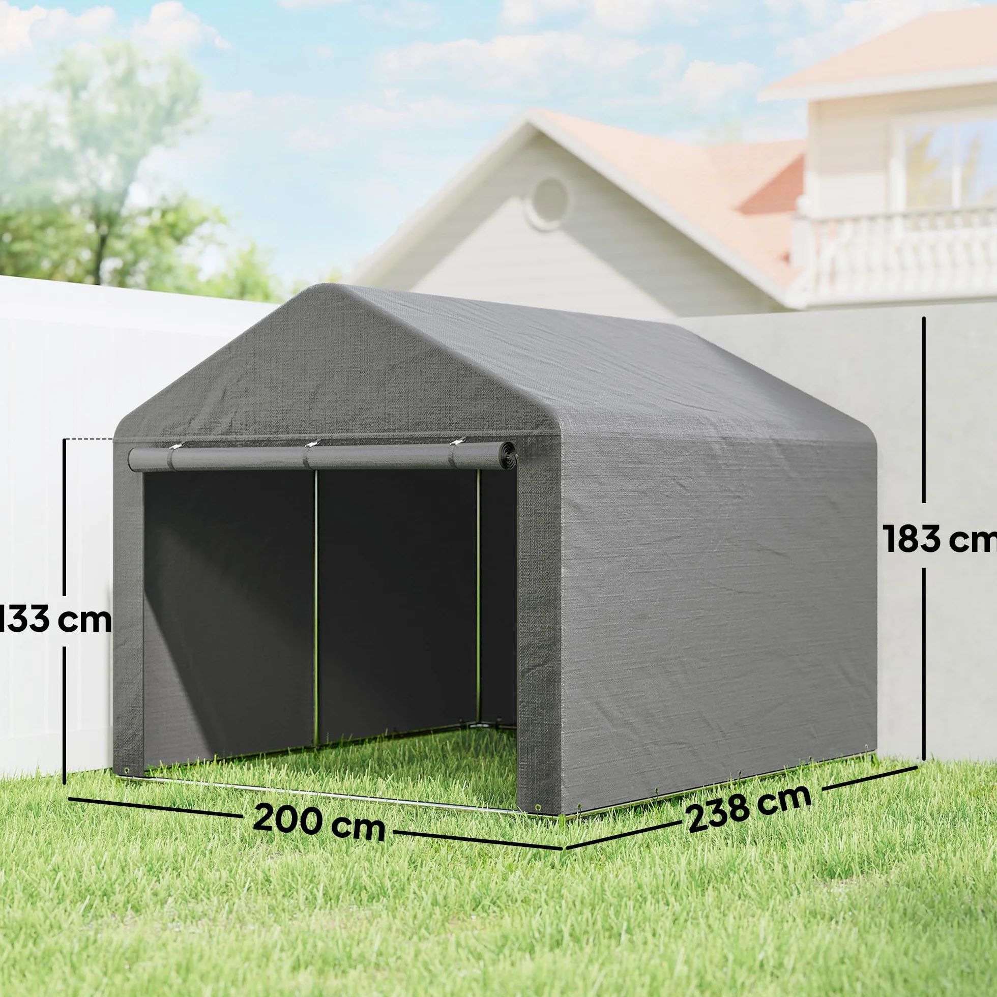 Outsunny Carpa de Jardín Exterior 2,4x2x2 m Cobertizo Metal Galvanizado Impermeable UV30+ Gris